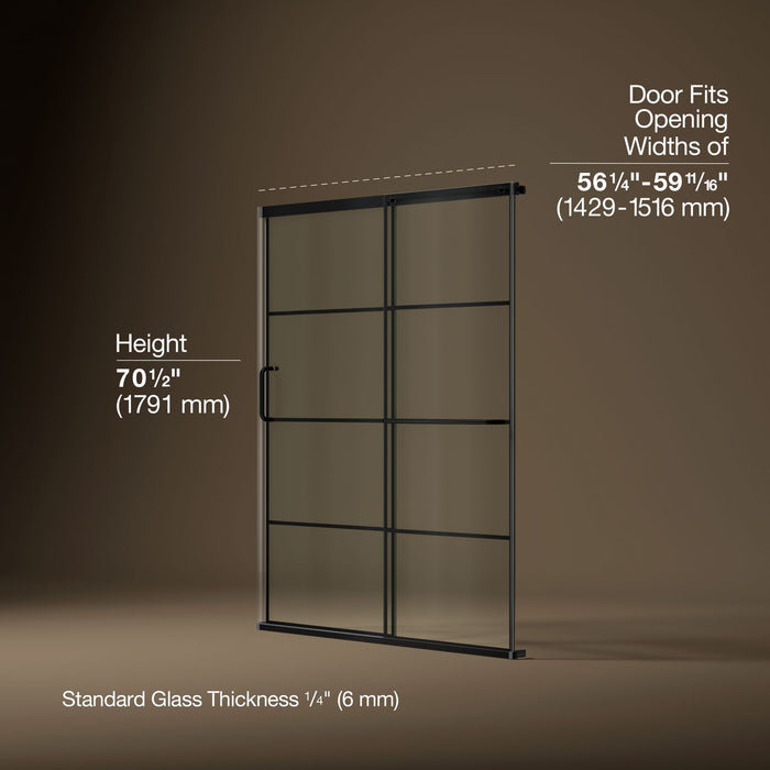 KOHLER K-707608-6G79 Elate Sliding shower door, 70-1/2" H x 56-1/4 - 59-5/8" W, with 1/4" thick Crystal Clear glass with