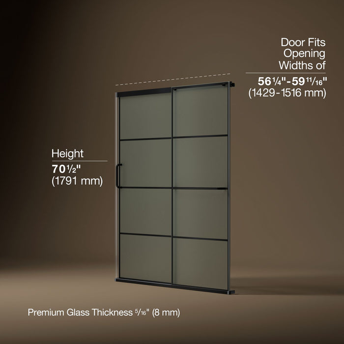 KOHLER K-707608-6G80 Elate Sliding shower door, 70-1/2" H x 56-1/4 - 59-5/8" W, with 1/4" thick Frosted glass with recta