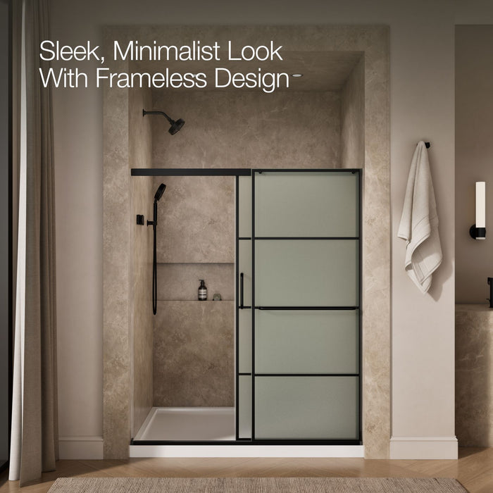 KOHLER K-707608-6G80 Elate Sliding shower door, 70-1/2" H x 56-1/4 - 59-5/8" W, with 1/4" thick Frosted glass with recta