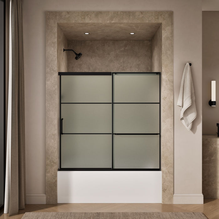 KOHLER K-707609-6G80 Elate Sliding bath door, 56-3/4" H x 56-1/4 - 59-5/8" W, with 1/4" thick Frosted glass with rectang