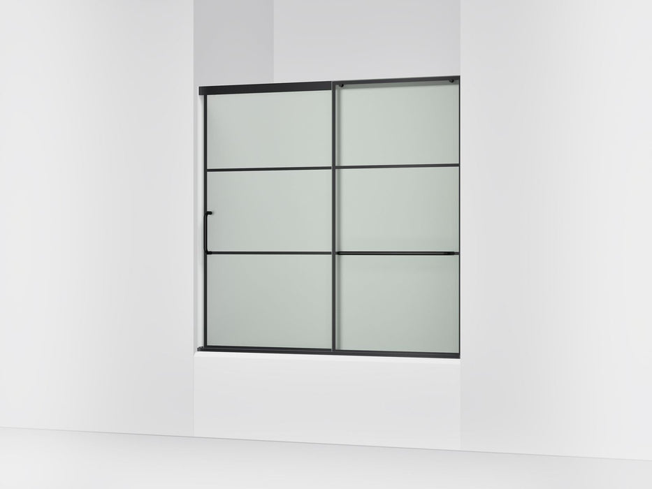 KOHLER K-707609-6G80 Elate Sliding bath door, 56-3/4" H x 56-1/4 - 59-5/8" W, with 1/4" thick Frosted glass with rectang