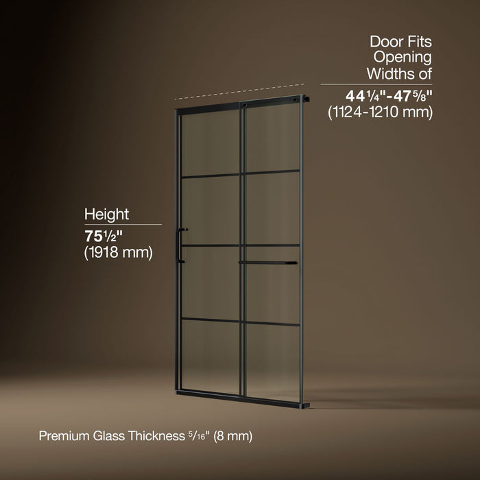 KOHLER K-707613-8G79 Elate Sliding shower door, 75-1/2" H x 44-1/4 - 47-5/8" W, with heavy 5/16" thick Crystal Clear gla
