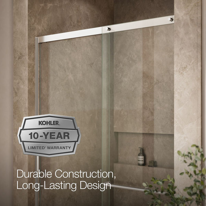 KOHLER K-707614-8L Elate Sliding shower door, 75-1/2" H x 50-1/4 - 53-5/8" W, with heavy 5/16" thick Crystal Clear glass,...