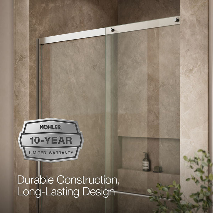 KOHLER K-707614-8L Elate Sliding shower door, 75-1/2" H x 50-1/4 - 53-5/8" W, with heavy 5/16" thick Crystal Clear glass,...