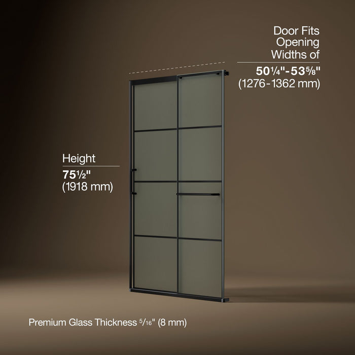 KOHLER K-707614-8G80 Elate Sliding shower door, 75-1/2" H x 50-1/4 - 53-5/8" W, with heavy 5/16" thick Frosted glass wit
