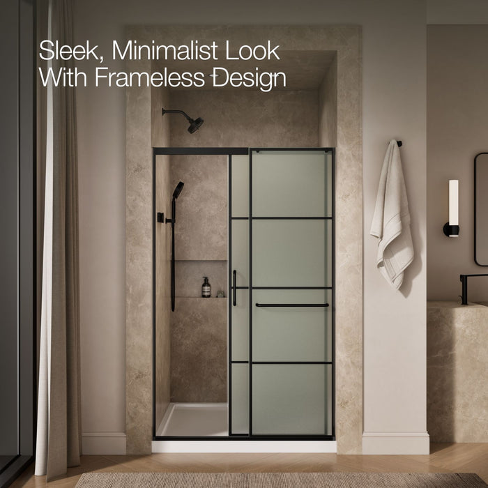 KOHLER K-707614-8G80 Elate Sliding shower door, 75-1/2" H x 50-1/4 - 53-5/8" W, with heavy 5/16" thick Frosted glass wit
