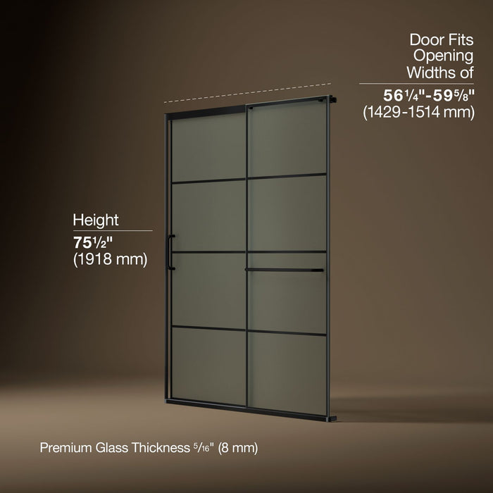 KOHLER K-707615-8G80 Elate Sliding shower door, 75-1/2" H x 56-1/4 - 59-5/8" W, with heavy 5/16" thick Frosted glass wit