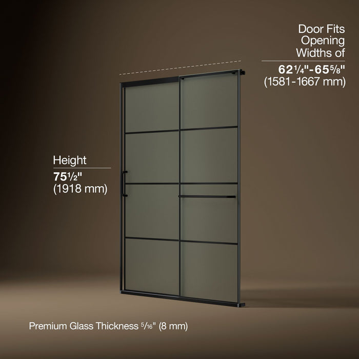 KOHLER K-707616-8G80 Elate Sliding shower door, 75-1/2" H x 62-1/4 - 65-5/8" W, with heavy 5/16" thick Frosted glass wit