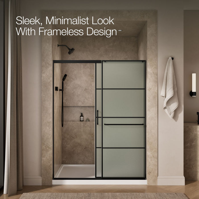 KOHLER K-707616-8G80 Elate Sliding shower door, 75-1/2" H x 62-1/4 - 65-5/8" W, with heavy 5/16" thick Frosted glass wit