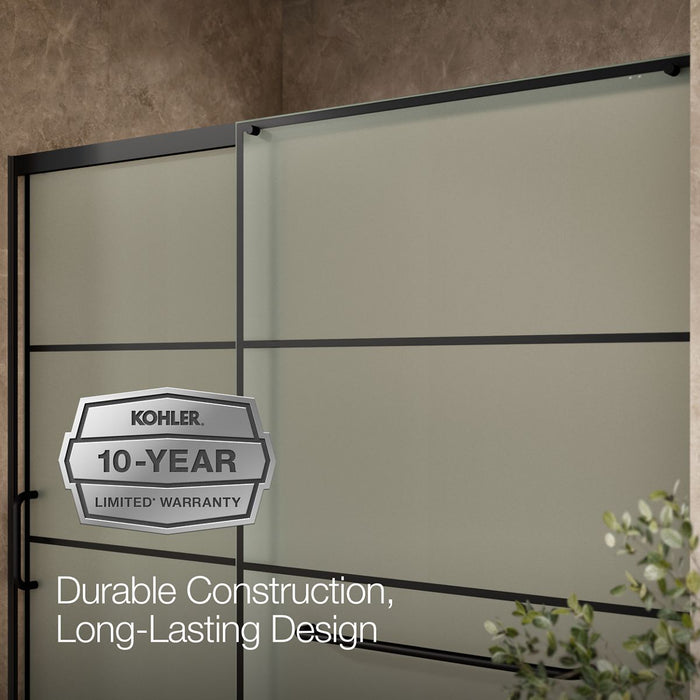 KOHLER K-707617-8G80 Elate Sliding shower door, 75-1/2" H x 68-1/4 - 71-5/8" W, with heavy 5/16" thick Frosted glass with rectangular grille pattern