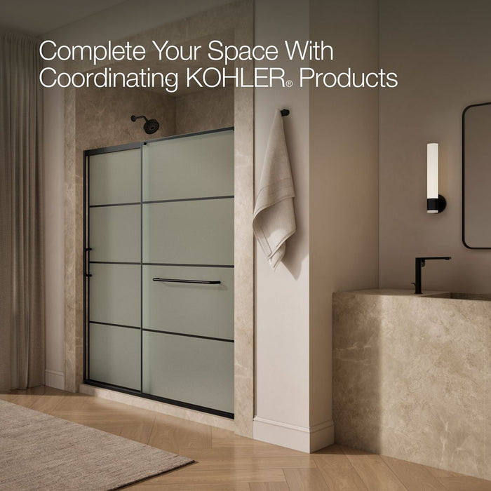 KOHLER K-707617-8G80 Elate Sliding shower door, 75-1/2" H x 68-1/4 - 71-5/8" W, with heavy 5/16" thick Frosted glass with rectangular grille pattern