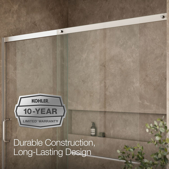 KOHLER K-707617-8L Elate Sliding shower door, 75-1/2" H x 68-1/4 - 71-5/8" W, with heavy 5/16" thick Crystal Clear glass,...
