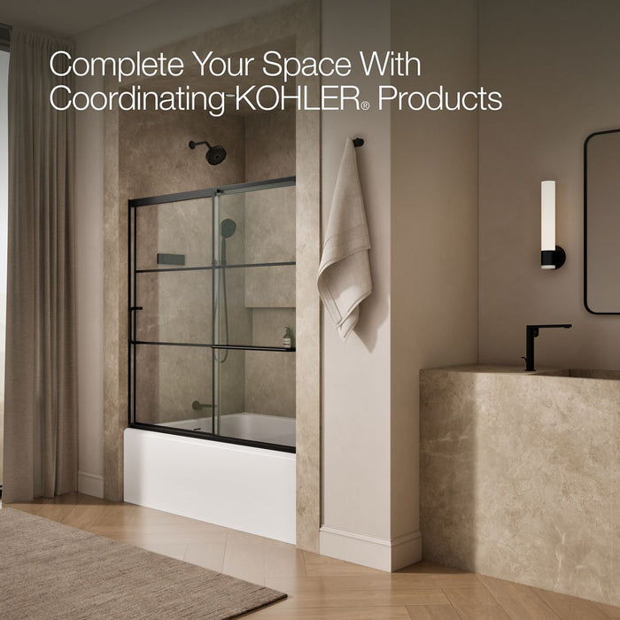 KOHLER K-707618-8G79 Elate Sliding bath door, 56-3/4" H x 56-1/4 - 59-5/8" W with heavy 5/16" thick Crystal Clear glass...