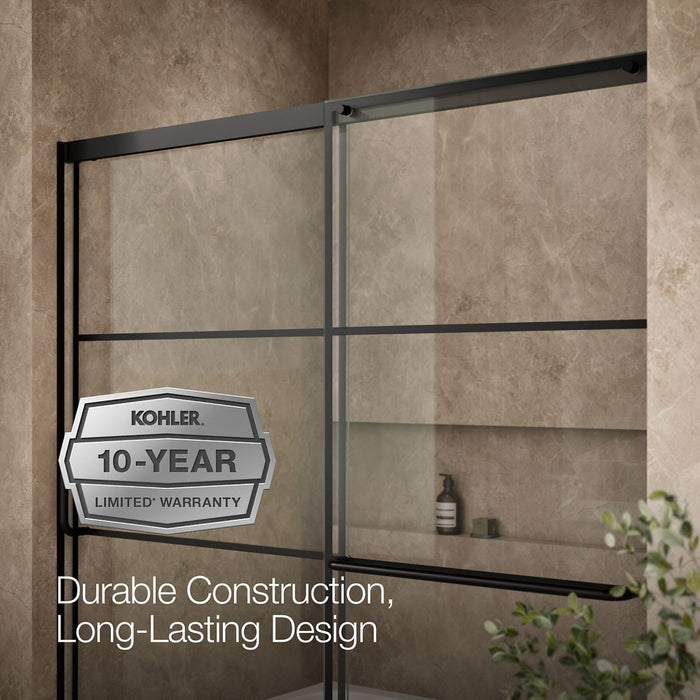 KOHLER K-707618-8G79 Elate Sliding bath door, 56-3/4" H x 56-1/4 - 59-5/8" W with heavy 5/16" thick Crystal Clear glass...
