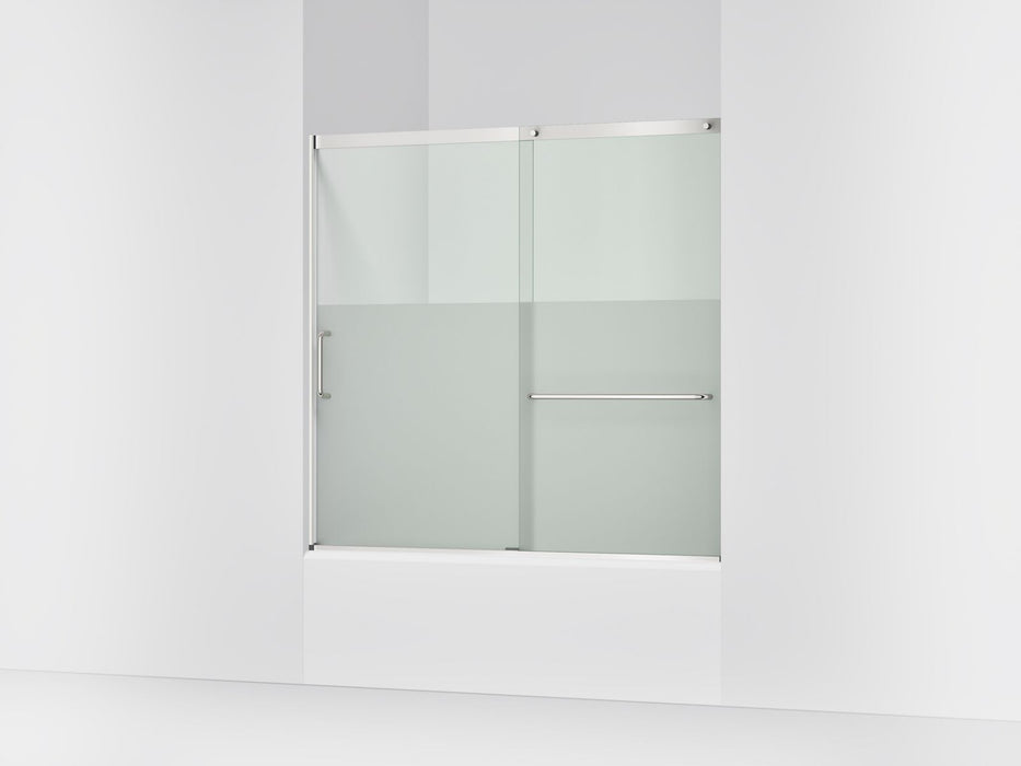 KOHLER K-707618-8G81 Elate Sliding bath door, 56-3/4" H x 56-1/4 - 59-5/8" W with heavy 5/16" thick Crystal Clear glass with privacy band