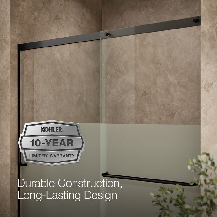 KOHLER K-707618-8G81 Elate Sliding bath door, 56-3/4" H x 56-1/4 - 59-5/8" W with heavy 5/16" thick Crystal Clear glass with privacy band