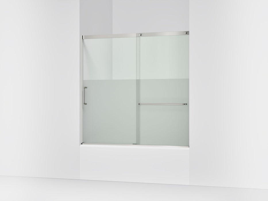 KOHLER K-707618-8G81 Elate Sliding bath door, 56-3/4" H x 56-1/4 - 59-5/8" W with heavy 5/16" thick Crystal Clear glass with privacy band