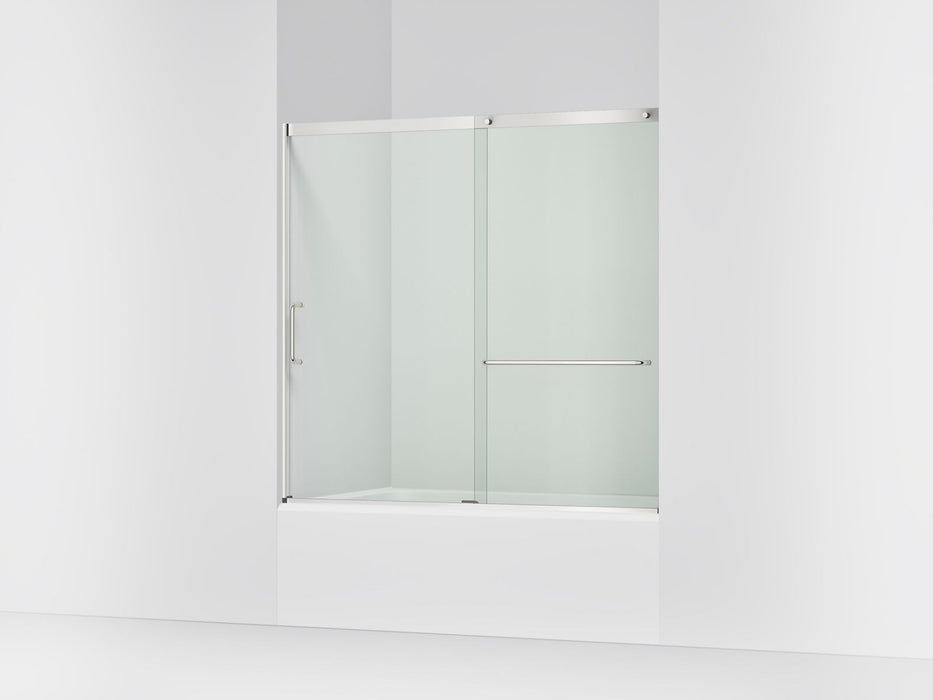 Kohler Elate Sliding bath door, 56-3/4" H x 56-1/4 - 59-5/8" W with heavy 5/16" thick Crystal Clear glass