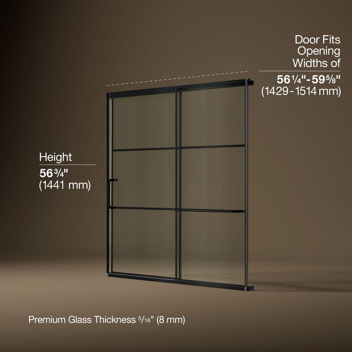 KOHLER K-707618-8G79 Elate Sliding bath door, 56-3/4" H x 56-1/4 - 59-5/8" W with heavy 5/16" thick Crystal Clear glass 