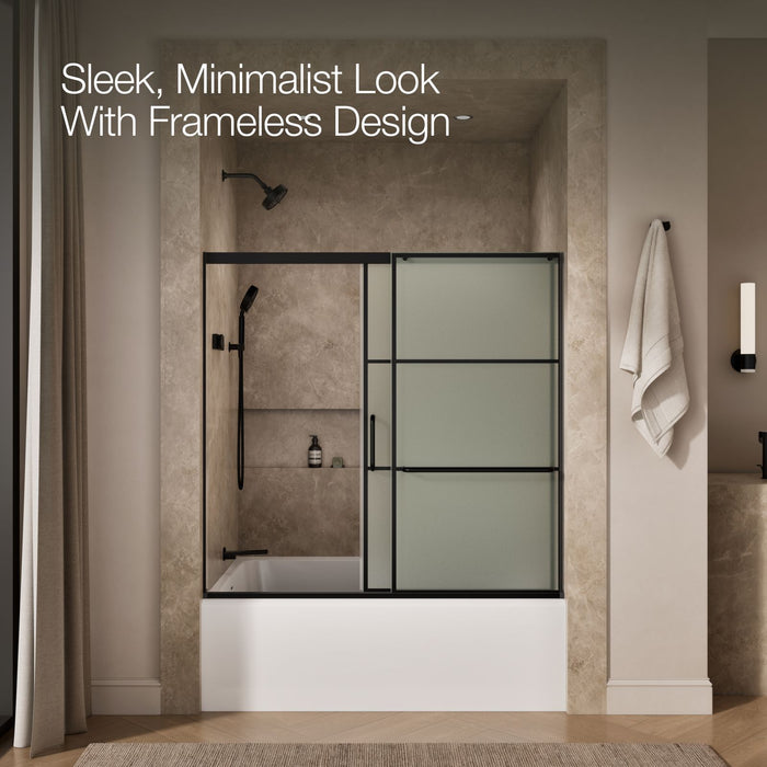 KOHLER K-707618-8G80 Elate Sliding bath door, 56-3/4" H x 56-1/4 - 59-5/8" W with heavy 5/16" thick Frosted glass with r