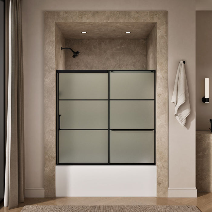 KOHLER K-707618-8G80 Elate Sliding bath door, 56-3/4" H x 56-1/4 - 59-5/8" W with heavy 5/16" thick Frosted glass with r