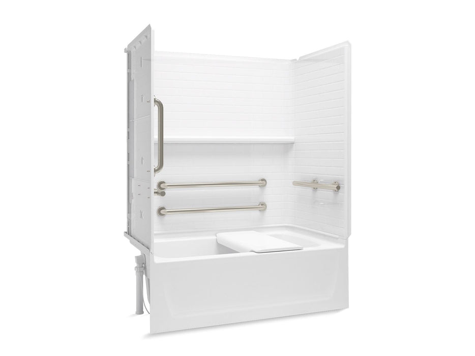 Sterling 71520115 Traverse 60" x 32" Vikrell® Bath/shower with Seat and Grab Bars, Left Drain, white