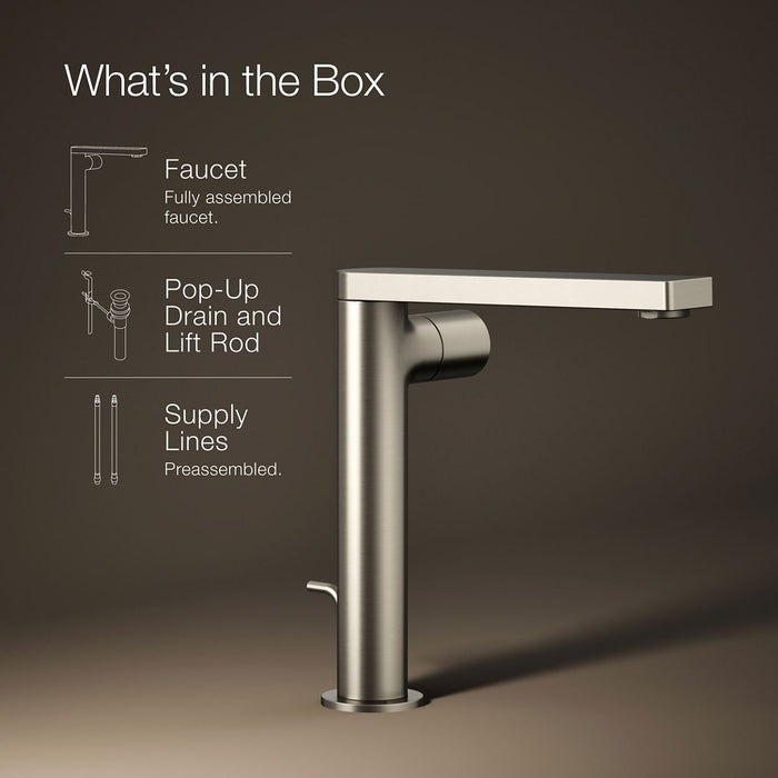 KOHLER K-73159-7 Composed Tall single-handle bathroom sink faucet with Cylindrical handle, 1.2 gpm, vibrant brushed...