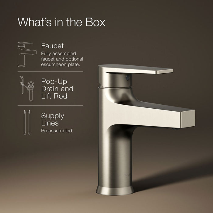 KOHLER K-74013-4 Taut Single-handle bathroom sink faucet, 1.2 gpm, vibrant brushed nickel - view 5