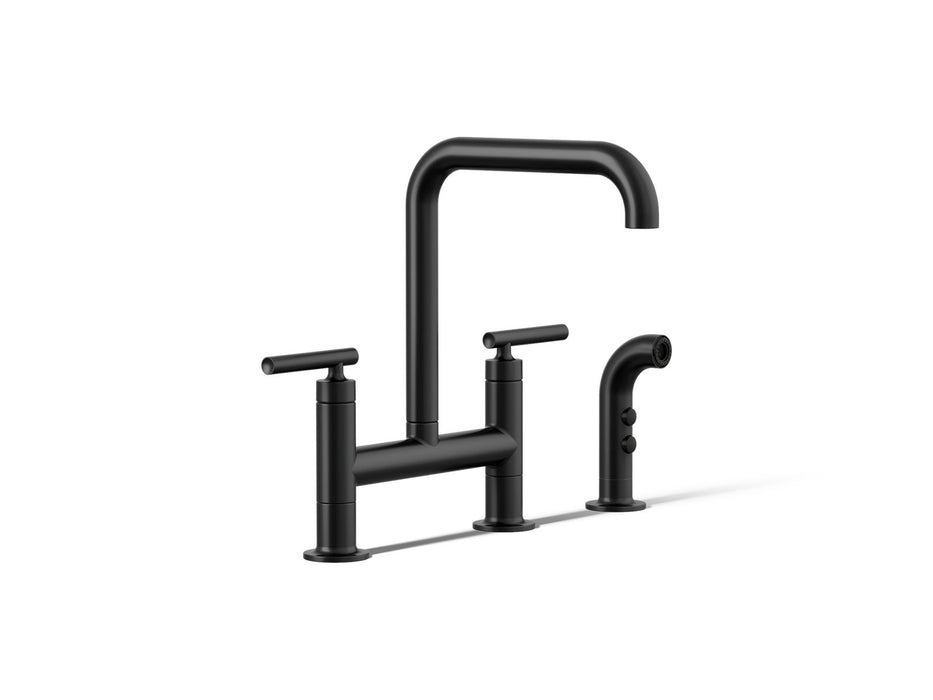 KOHLER KOHLER K-7548-4 Purist Two-hole bridge kitchen sink faucet with side sprayer