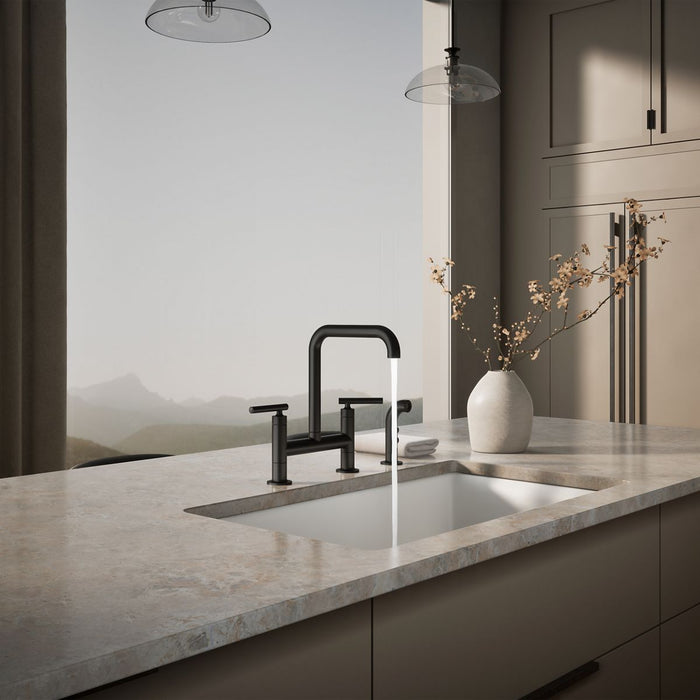 KOHLER K-7548-4 Purist Two-hole bridge kitchen sink faucet with side sprayer