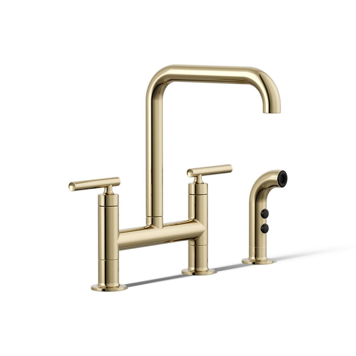 KOHLER KOHLER K-7548-4 Purist Two-hole bridge kitchen sink faucet with side sprayer