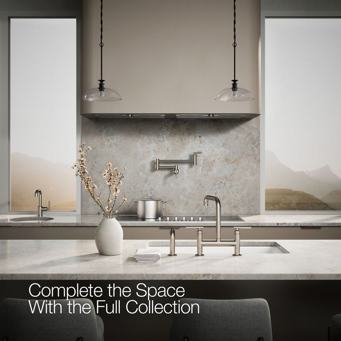 KOHLER K-7548-4 Purist Two-hole bridge kitchen sink faucet with side sprayer