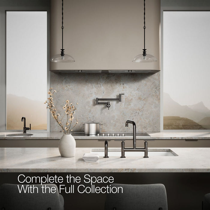 KOHLER K-7548-4 Purist Two-hole bridge kitchen sink faucet with side sprayer