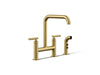 KOHLER K-7548-4 Purist Two-hole bridge kitchen sink faucet with side sprayer