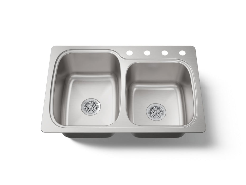 KOHLER K-75791-4 Verse 33" top-/undermount double-bowl kitchen sink, stainless steel