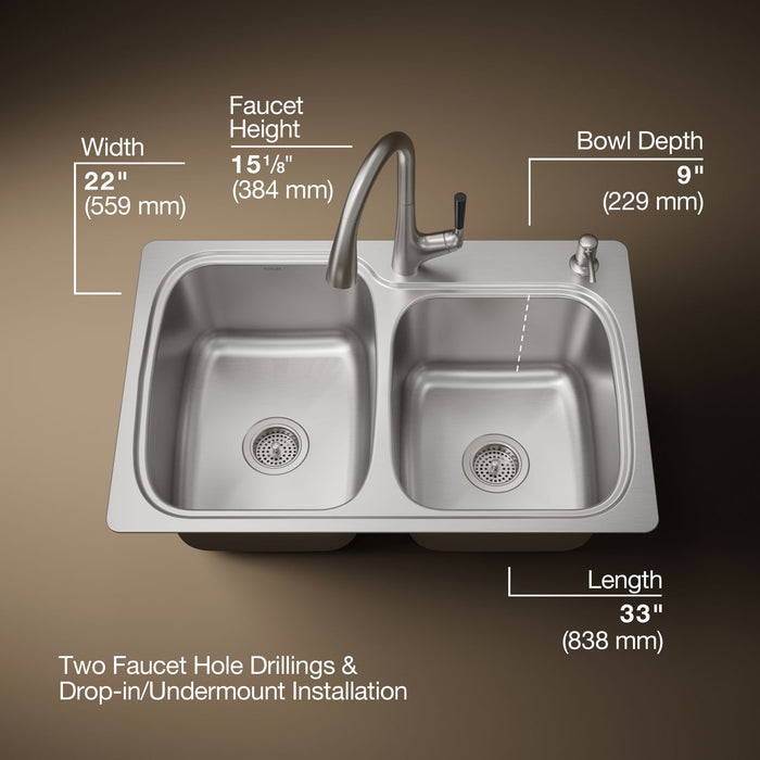 KOHLER K-75791-2PC All-In-One 33" top-/undermount double-bowl kitchen sink