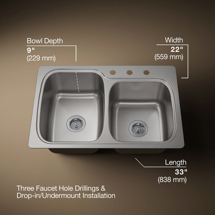 KOHLER K-75791-3 Verse 33" top-/undermount double-bowl kitchen sink