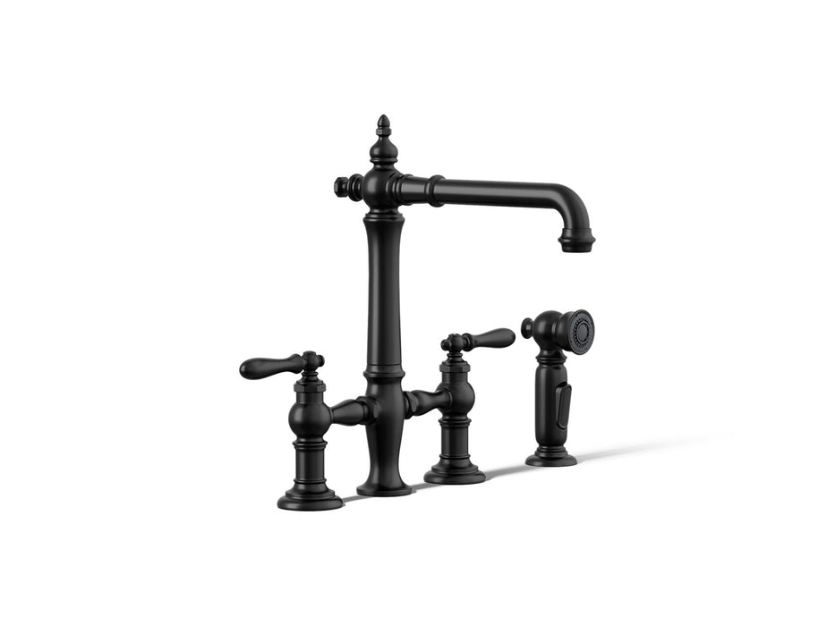 Kohler Artifacts Three-hole bridge kitchen sink faucet with side sprayer