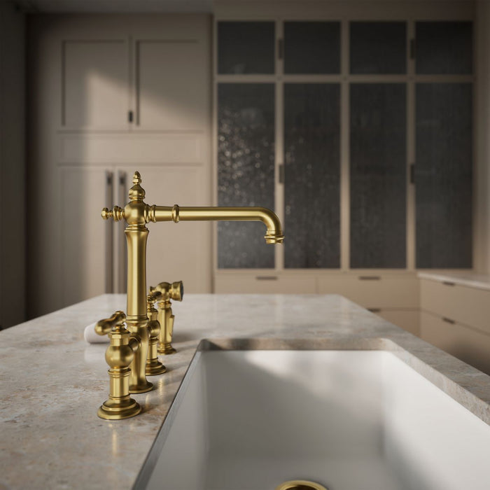 Kohler Artifacts Three-hole bridge kitchen sink faucet with side sprayer