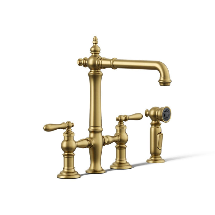 Kohler Artifacts Three-hole bridge kitchen sink faucet with side sprayer