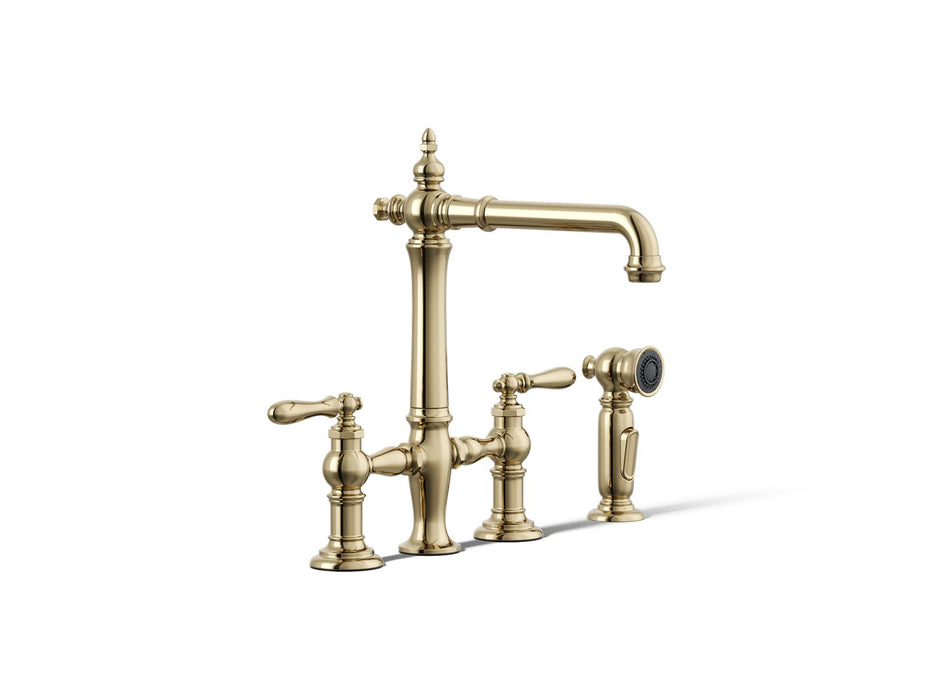 Kohler Artifacts Three-hole bridge kitchen sink faucet with side sprayer
