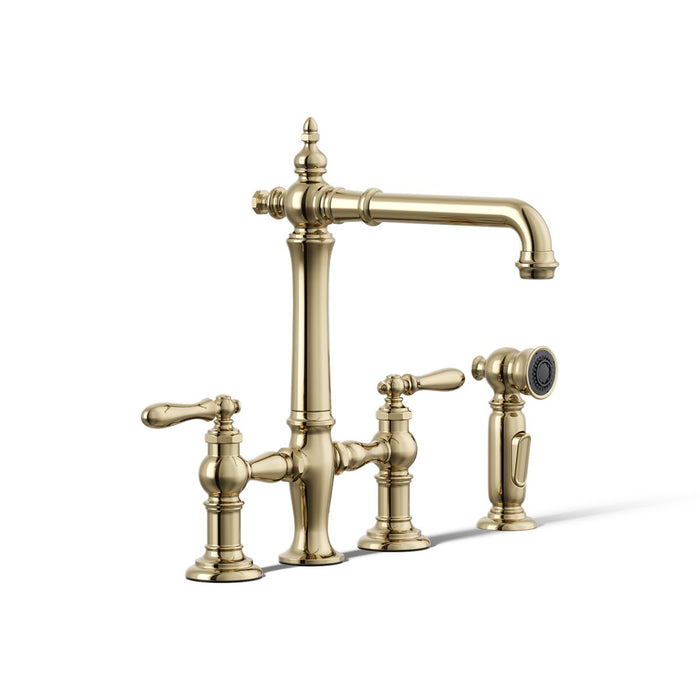 Kohler Artifacts Three-hole bridge kitchen sink faucet with side sprayer