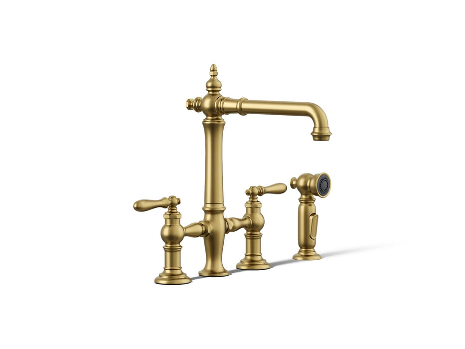 KOHLER K-76519-4 Artifacts Three-hole bridge kitchen sink faucet with side sprayer
