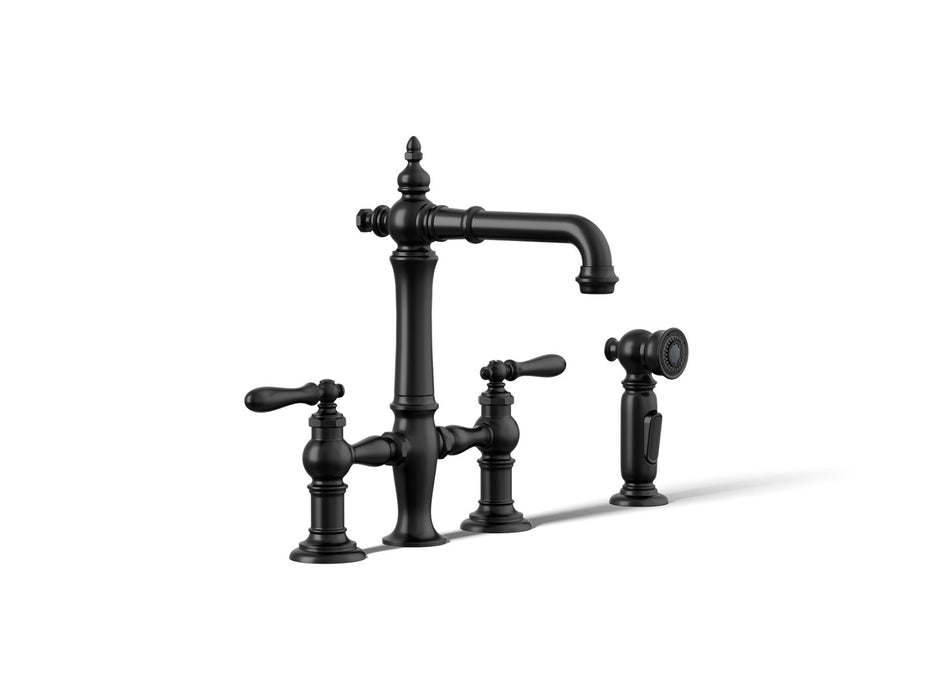 Kohler Artifacts Three-hole bridge bar sink faucet with side sprayer
