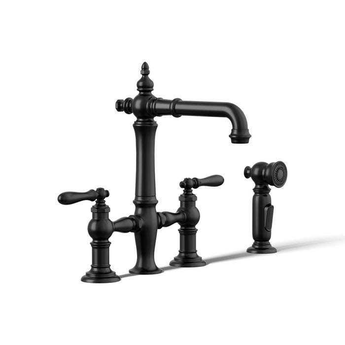 KOHLER K-76520-4 Artifacts Three-hole bridge bar sink faucet with side sprayer