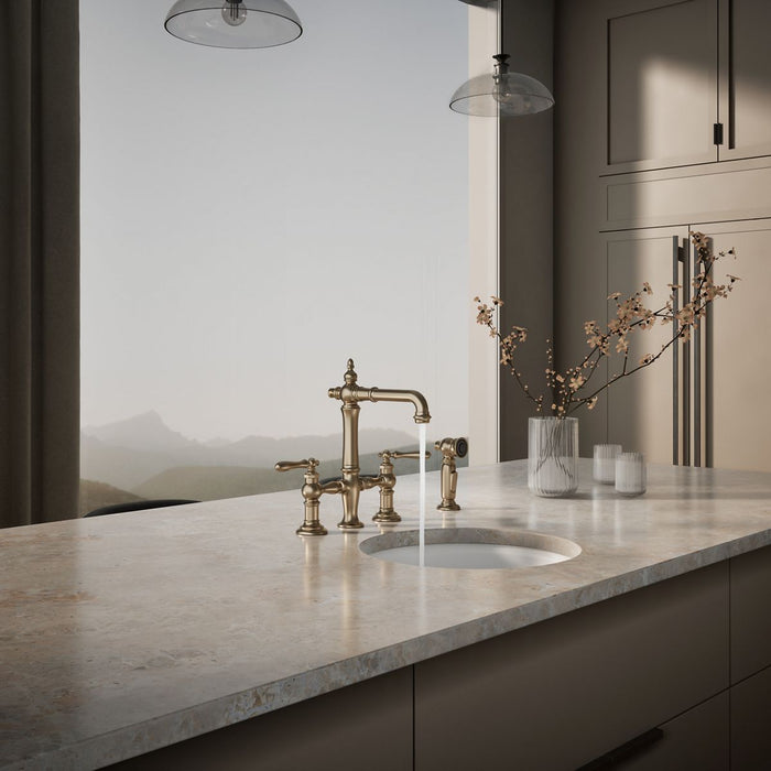 KOHLER K-76520-4 Artifacts Three-hole bridge bar sink faucet with side sprayer