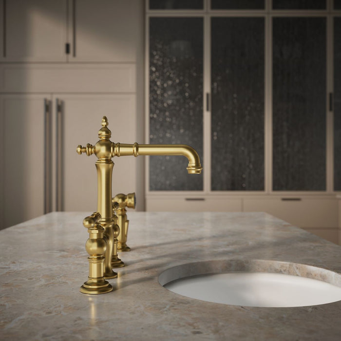 Kohler Artifacts Three-hole bridge bar sink faucet with side sprayer