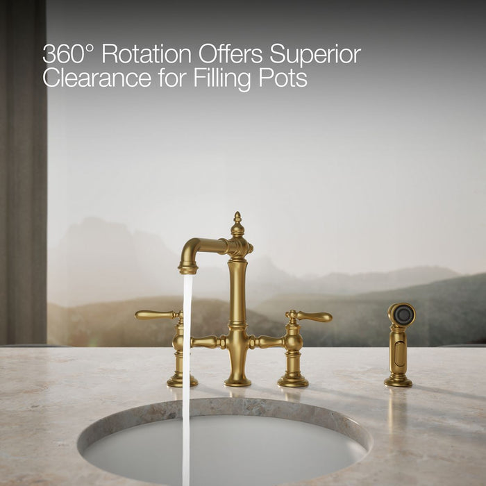 Kohler Artifacts Three-hole bridge bar sink faucet with side sprayer