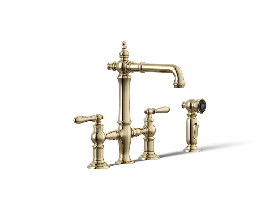 Kohler Artifacts Three-hole bridge bar sink faucet with side sprayer