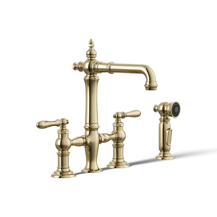 Kohler Artifacts Three-hole bridge bar sink faucet with side sprayer